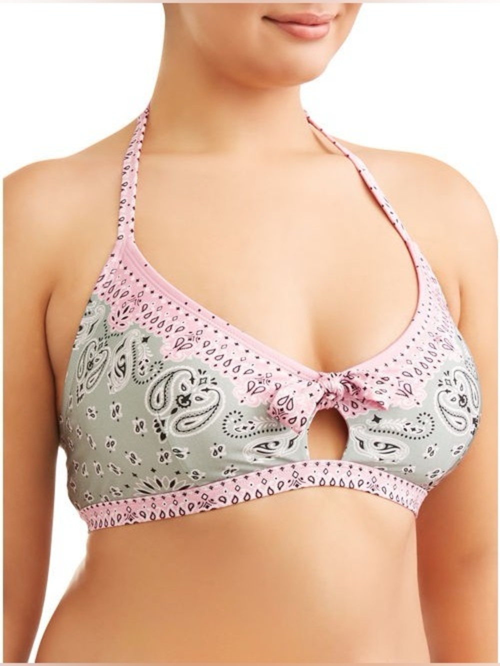 Pastel Pink/Gray Bandana Print Halter Bikini Top